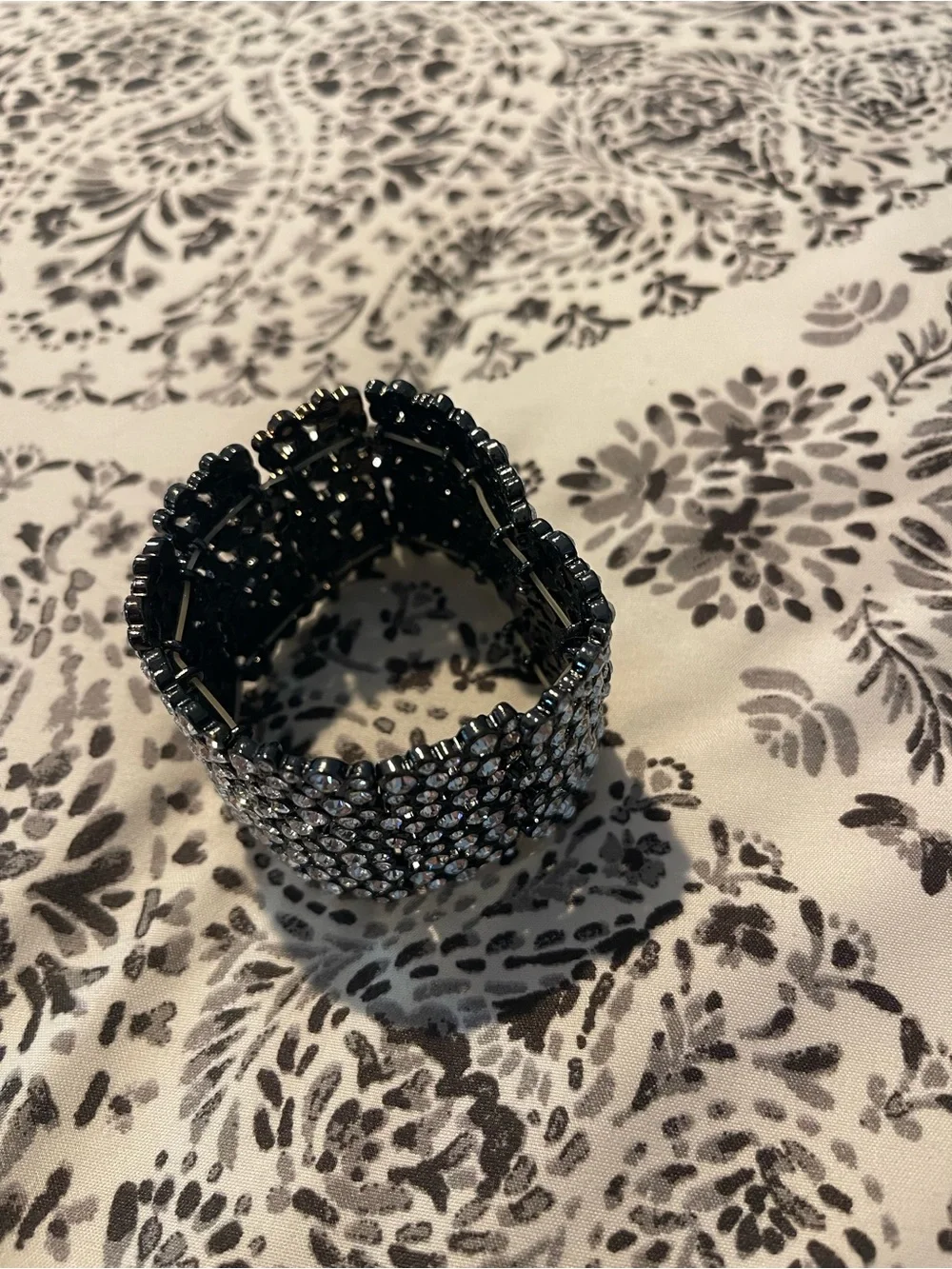 Crystal-Embellished Black Stretch Bracelet
